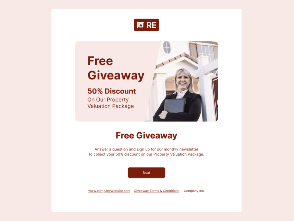 Giveaway Quiz for Real Estate Template.