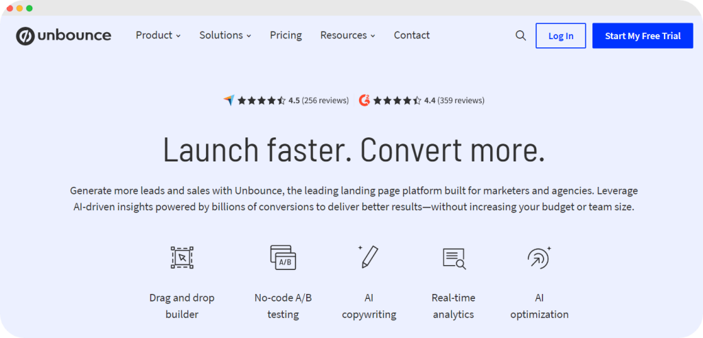 Unbounce homepage.