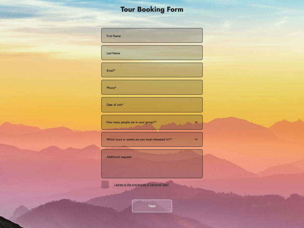 booking form.